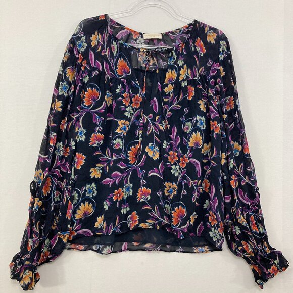 Ramy Brook Medium Purple Multi Floral Tie Front Feminine Long Sleeve Blouse - Picture 1 of 10